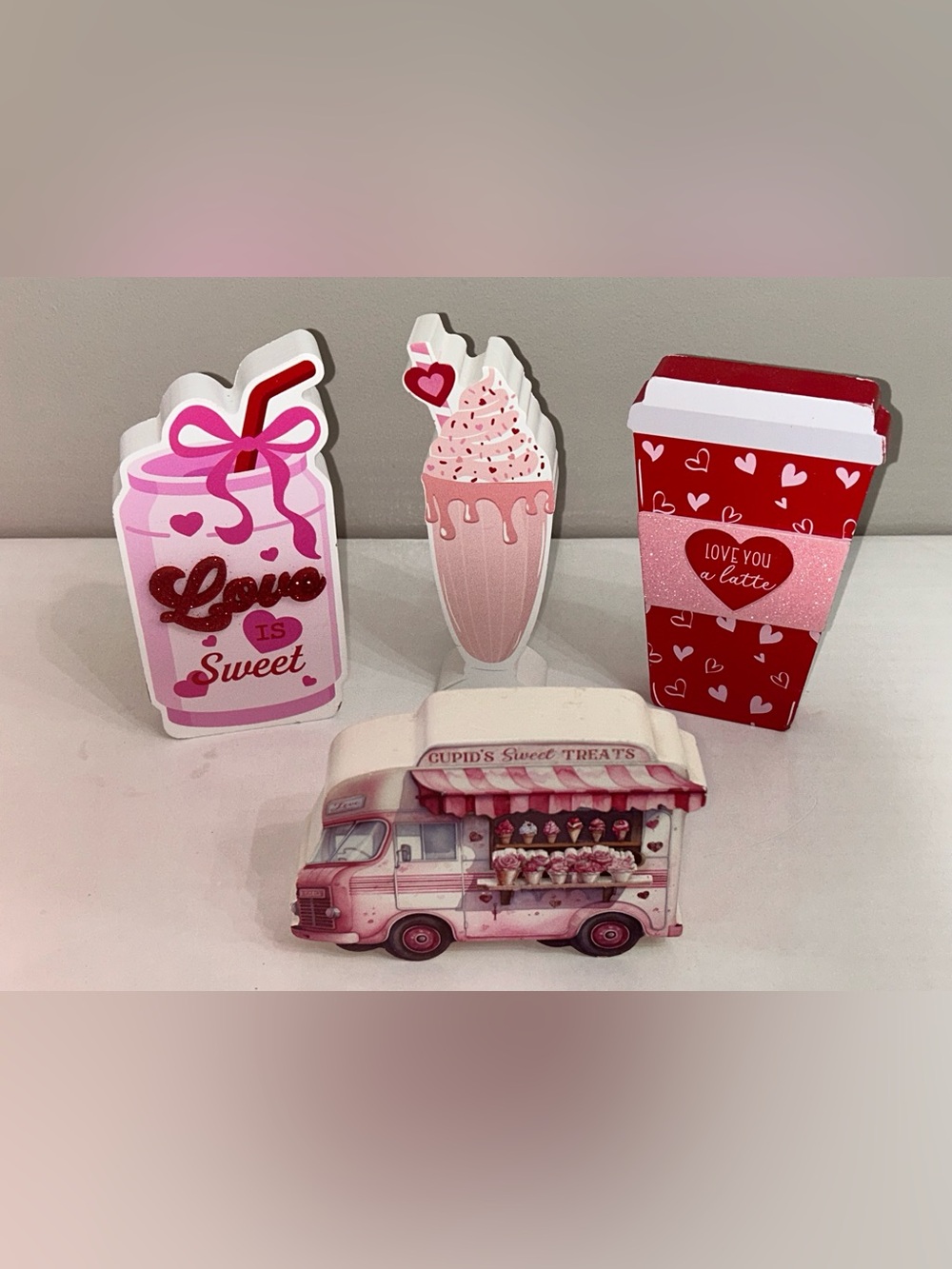 The Spring Shop Pink & Red Valentine Dessert Truck and Treat Tabletop Set wooden